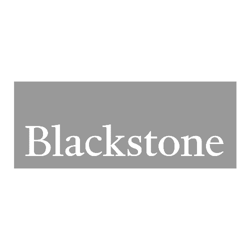 Logo of Blackstone, featuring the name 'Blackstone' in a prominent serif font, displayed in white on a gray background.