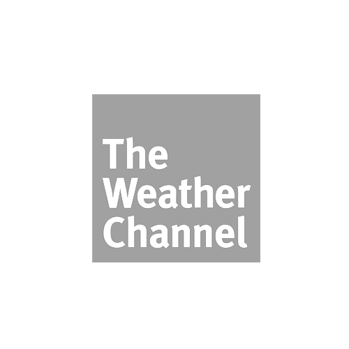 The Weather Channel logo displayed in white on a gray background, featuring bold lettering.